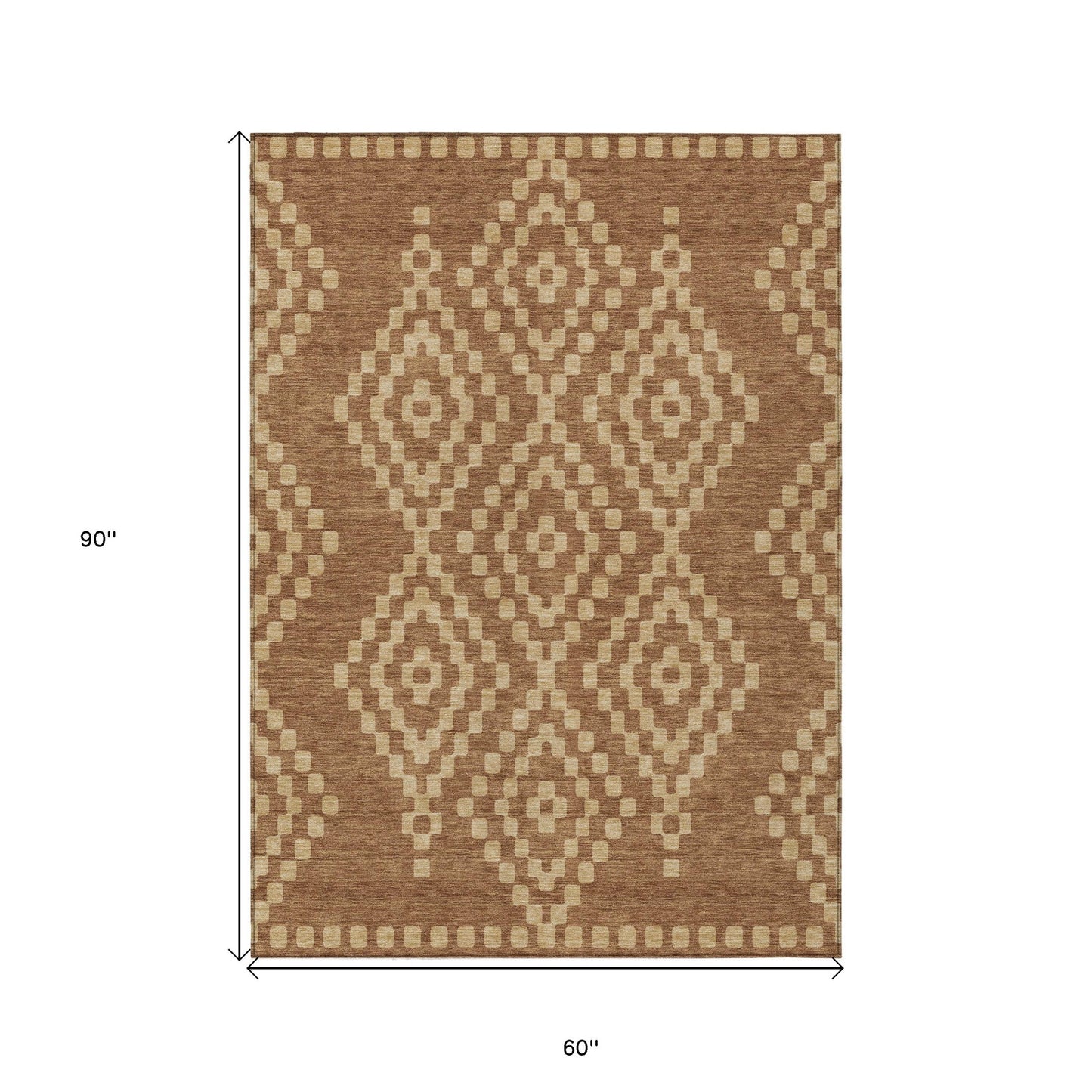 Tabselect Home Line 5' X 8' Brown And Beige Geometric Washable Indoor Outdoor Area Rug