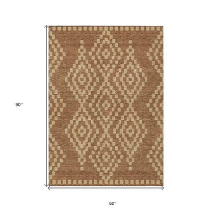 Tabselect Home Line 5' X 8' Brown And Beige Geometric Washable Indoor Outdoor Area Rug