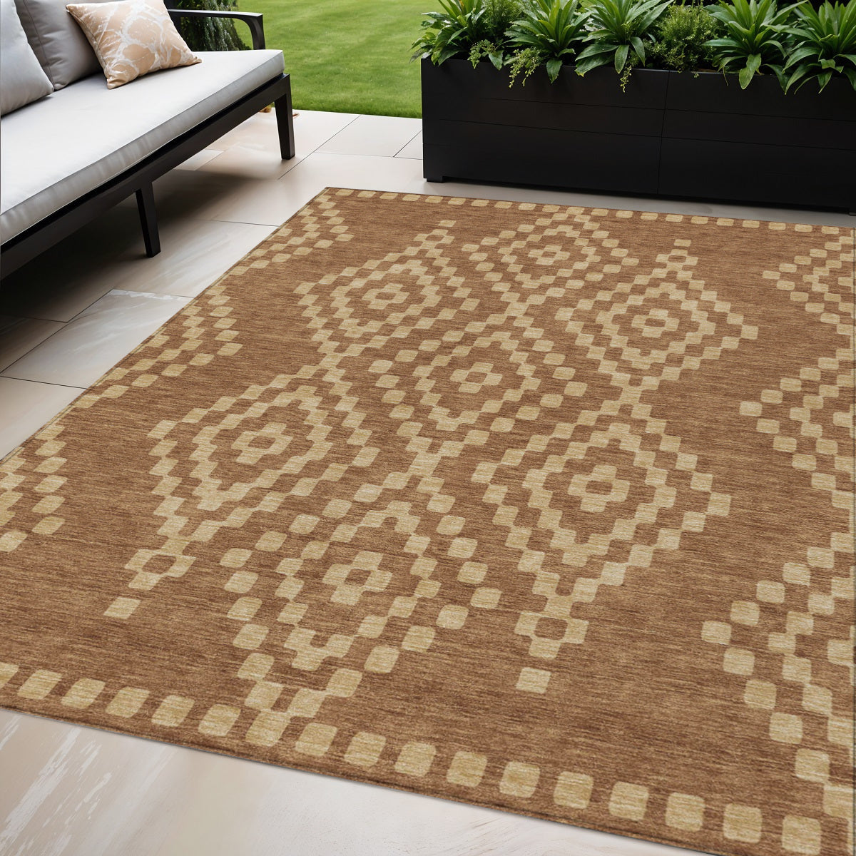 Tabselect Home Line 5' X 8' Brown And Beige Geometric Washable Indoor Outdoor Area Rug