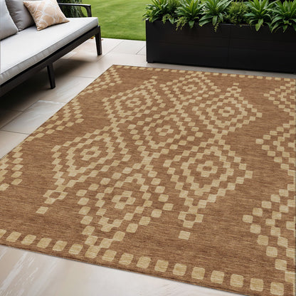 Tabselect Home Line 5' X 8' Brown And Beige Geometric Washable Indoor Outdoor Area Rug
