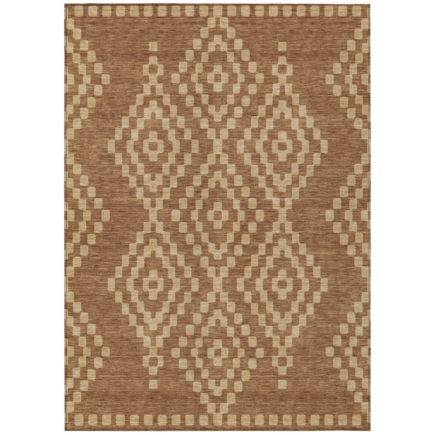 Tabselect Home Line 5' X 8' Brown And Beige Geometric Washable Indoor Outdoor Area Rug