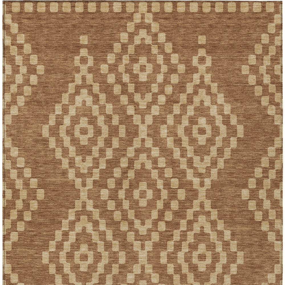 Tabselect Home Line 5' X 8' Brown And Beige Geometric Washable Indoor Outdoor Area Rug