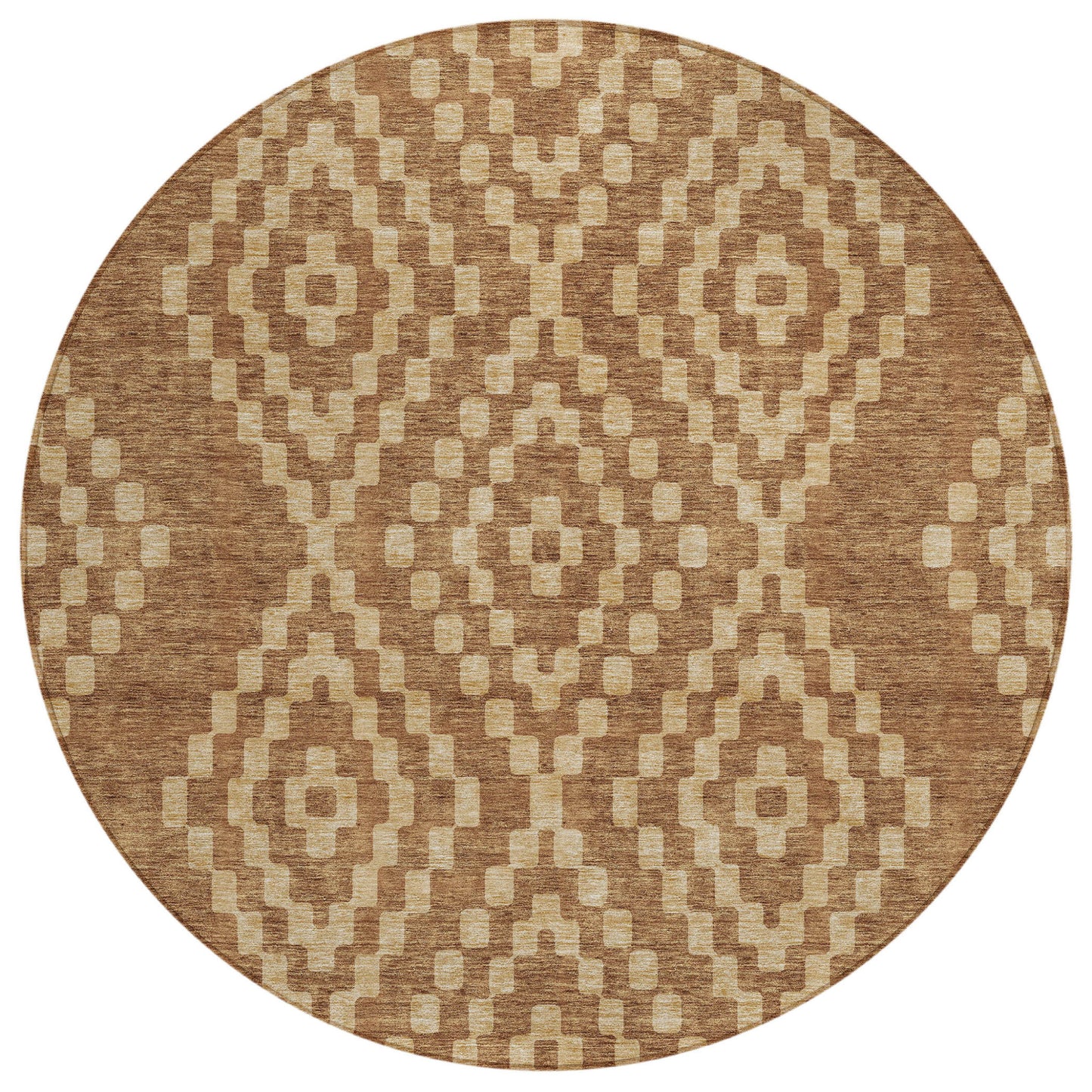 Tabselect Home Line 8' Brown And Beige Round Geometric Washable Indoor Outdoor Area Rug