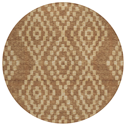 Tabselect Home Line 8' Brown And Beige Round Geometric Washable Indoor Outdoor Area Rug