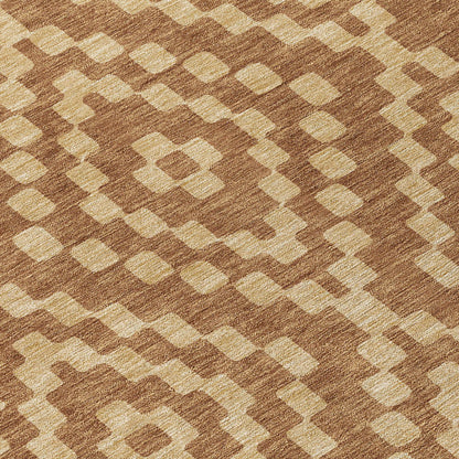 Tabselect Home Line 8' Brown And Beige Round Geometric Washable Indoor Outdoor Area Rug