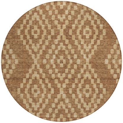 Tabselect Home Line 8' Brown And Beige Round Geometric Washable Indoor Outdoor Area Rug