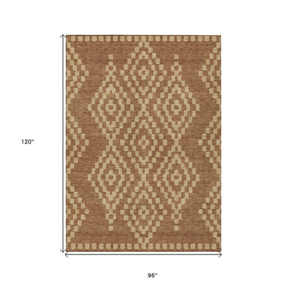 Tabselect Home Line 8' X 10' Brown And Beige Geometric Washable Indoor Outdoor Area Rug