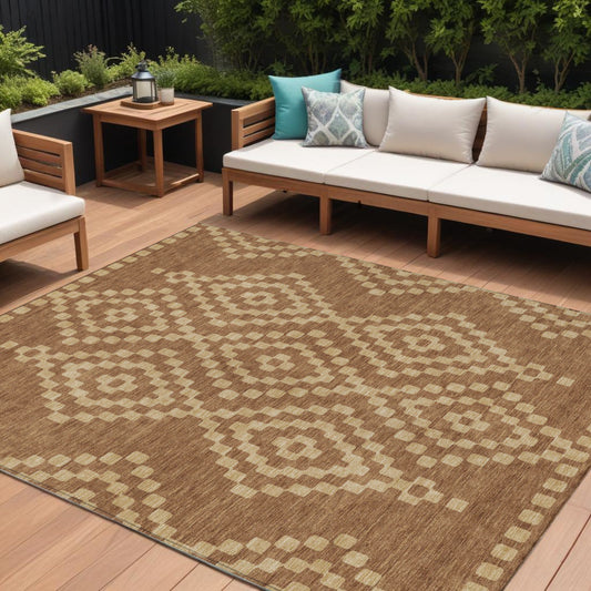 Tabselect Home Line 8' X 10' Brown And Beige Geometric Washable Indoor Outdoor Area Rug