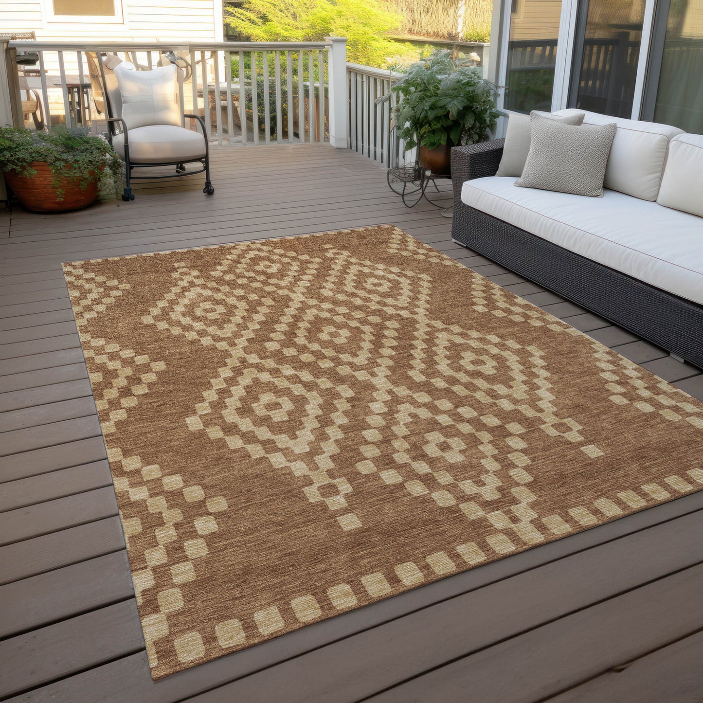 Tabselect Home Line 8' X 10' Brown And Beige Geometric Washable Indoor Outdoor Area Rug