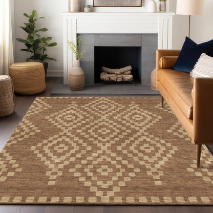 Tabselect Home Line 8' X 10' Brown And Beige Geometric Washable Indoor Outdoor Area Rug