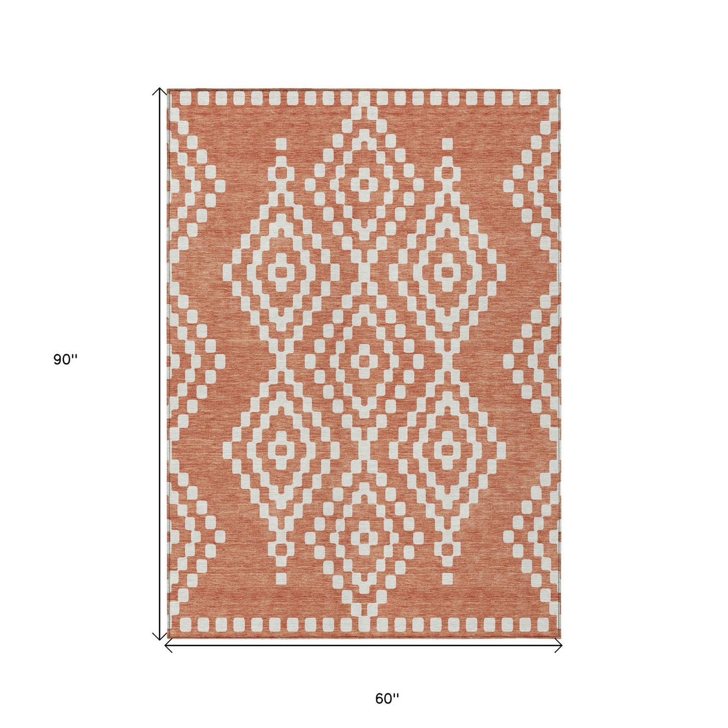 Tabselect Home Line 5' X 8' Salmon And Ivory Geometric Washable Indoor Outdoor Area Rug