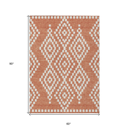 Tabselect Home Line 5' X 8' Salmon And Ivory Geometric Washable Indoor Outdoor Area Rug