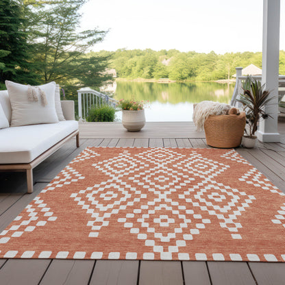Tabselect Home Line 5' X 8' Salmon And Ivory Geometric Washable Indoor Outdoor Area Rug