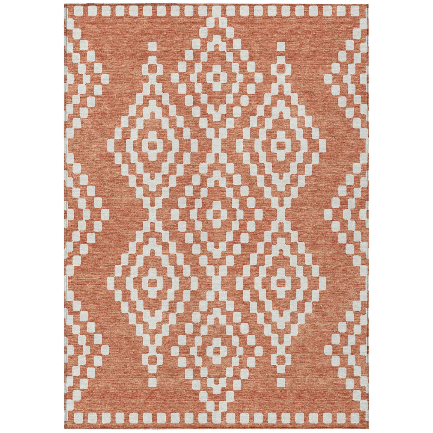 Tabselect Home Line 5' X 8' Salmon And Ivory Geometric Washable Indoor Outdoor Area Rug