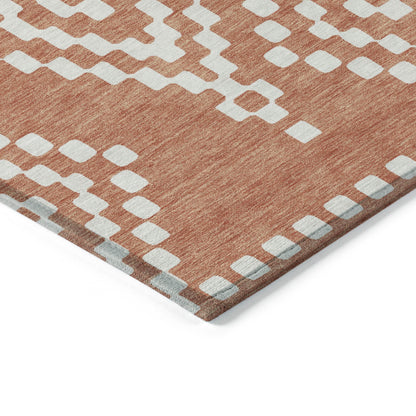 Tabselect Home Line 5' X 8' Salmon And Ivory Geometric Washable Indoor Outdoor Area Rug