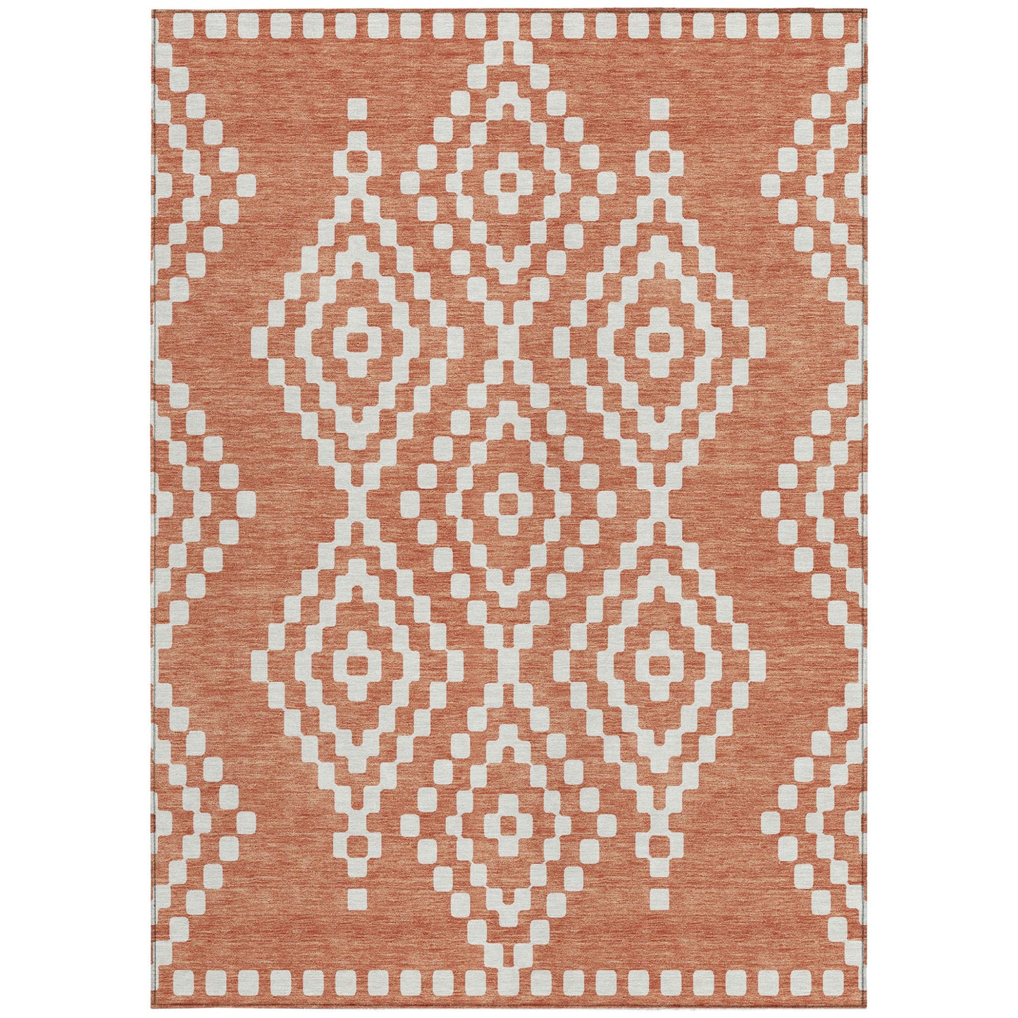 Tabselect Home Line 5' X 8' Salmon And Ivory Geometric Washable Indoor Outdoor Area Rug