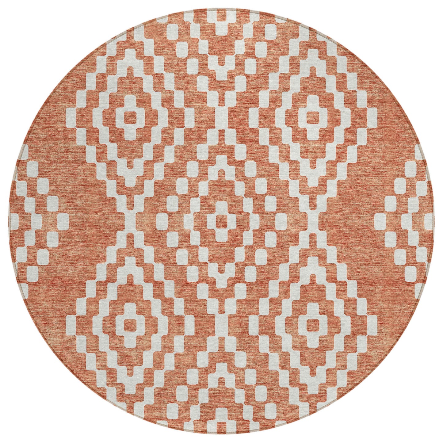 Tabselect Home Line 8' Salmon And Ivory Round Geometric Washable Indoor Outdoor Area Rug