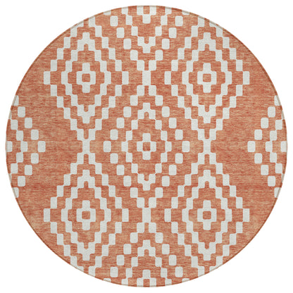 Tabselect Home Line 8' Salmon And Ivory Round Geometric Washable Indoor Outdoor Area Rug