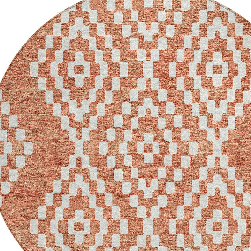 Tabselect Home Line 8' Salmon And Ivory Round Geometric Washable Indoor Outdoor Area Rug