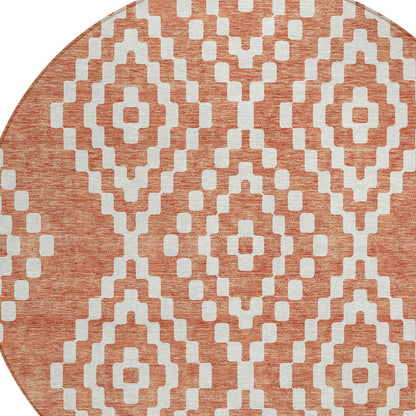 Tabselect Home Line 8' Salmon And Ivory Round Geometric Washable Indoor Outdoor Area Rug