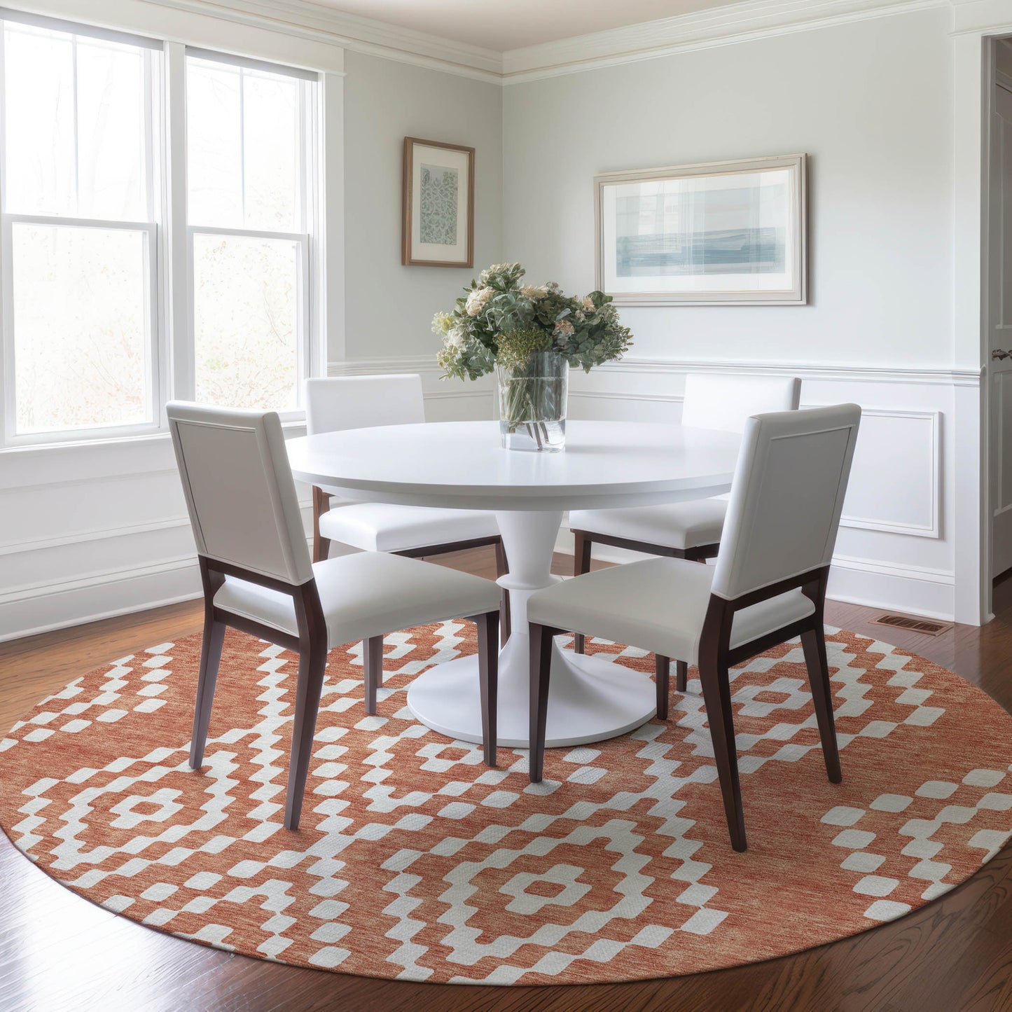 Tabselect Home Line 8' Salmon And Ivory Round Geometric Washable Indoor Outdoor Area Rug