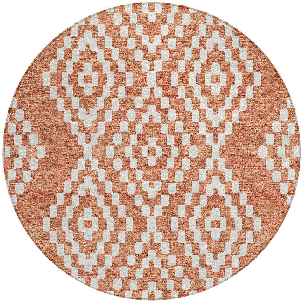 Tabselect Home Line 8' Salmon And Ivory Round Geometric Washable Indoor Outdoor Area Rug