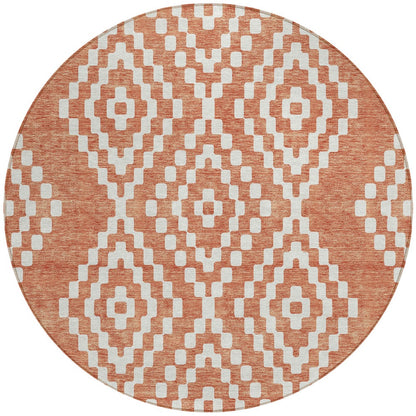 Tabselect Home Line 8' Salmon And Ivory Round Geometric Washable Indoor Outdoor Area Rug