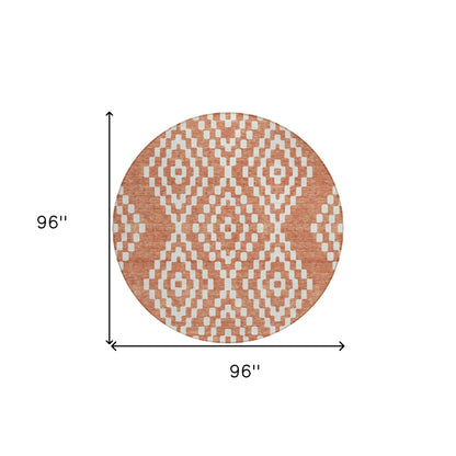 Tabselect Home Line 8' Salmon And Ivory Round Geometric Washable Indoor Outdoor Area Rug