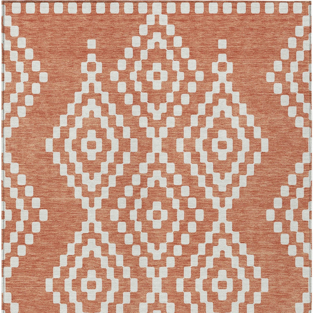 Tabselect Home Line 8' X 10' Salmon And Ivory Geometric Washable Indoor Outdoor Area Rug