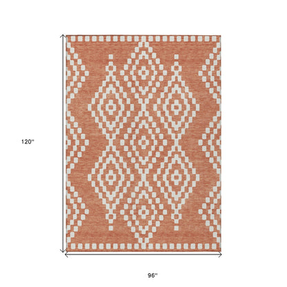 Tabselect Home Line 8' X 10' Salmon And Ivory Geometric Washable Indoor Outdoor Area Rug