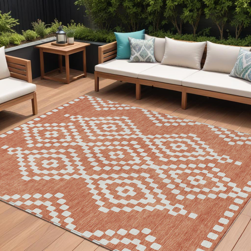 Tabselect Home Line 8' X 10' Salmon And Ivory Geometric Washable Indoor Outdoor Area Rug