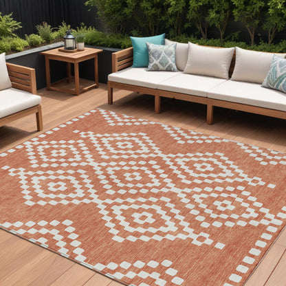 Tabselect Home Line 8' X 10' Salmon And Ivory Geometric Washable Indoor Outdoor Area Rug