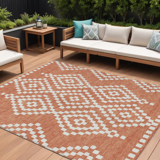 Tabselect Home Line 8' X 10' Salmon And Ivory Geometric Washable Indoor Outdoor Area Rug