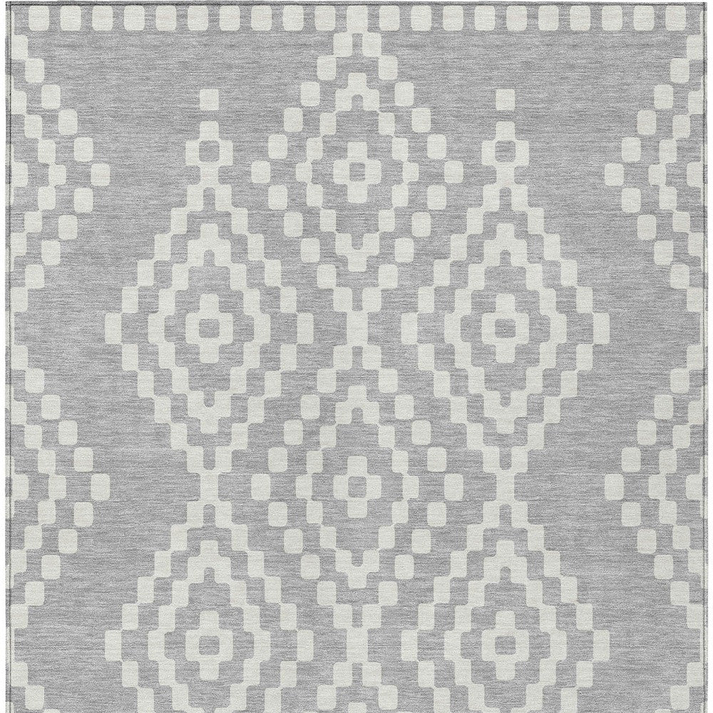Tabselect Home Line 5' X 8' Silver And Ivory Geometric Washable Indoor Outdoor Area Rug