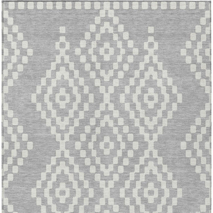 Tabselect Home Line 5' X 8' Silver And Ivory Geometric Washable Indoor Outdoor Area Rug