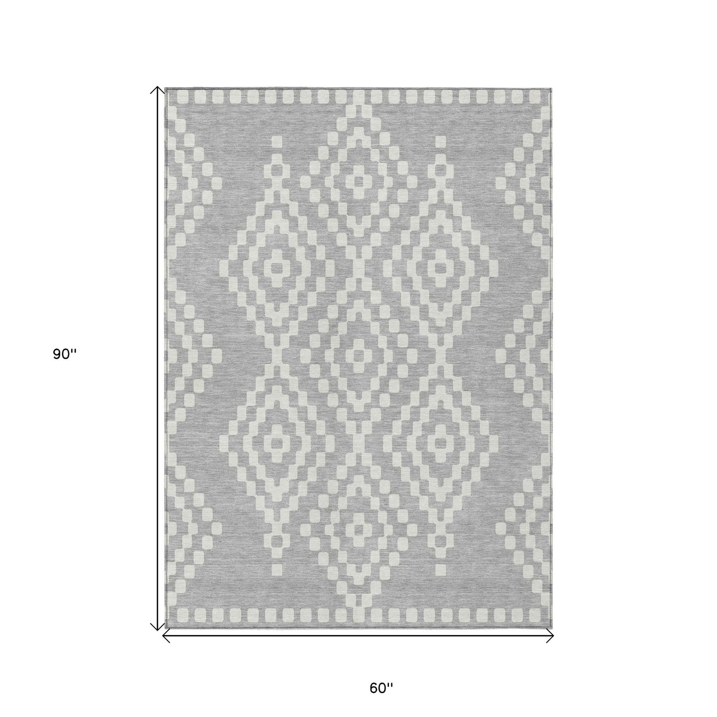 Tabselect Home Line 5' X 8' Silver And Ivory Geometric Washable Indoor Outdoor Area Rug