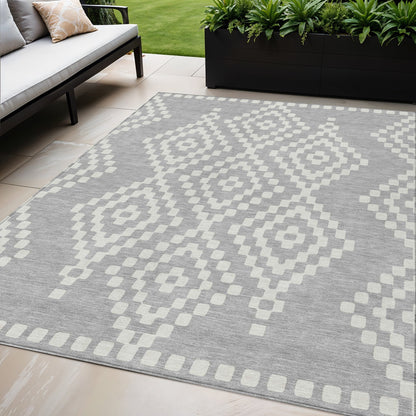 Tabselect Home Line 5' X 8' Silver And Ivory Geometric Washable Indoor Outdoor Area Rug