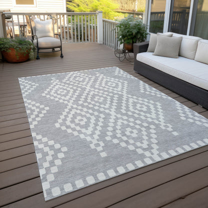Tabselect Home Line 5' X 8' Silver And Ivory Geometric Washable Indoor Outdoor Area Rug
