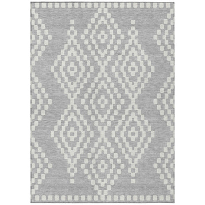 Tabselect Home Line 5' X 8' Silver And Ivory Geometric Washable Indoor Outdoor Area Rug
