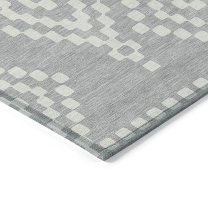 Tabselect Home Line 5' X 8' Silver And Ivory Geometric Washable Indoor Outdoor Area Rug
