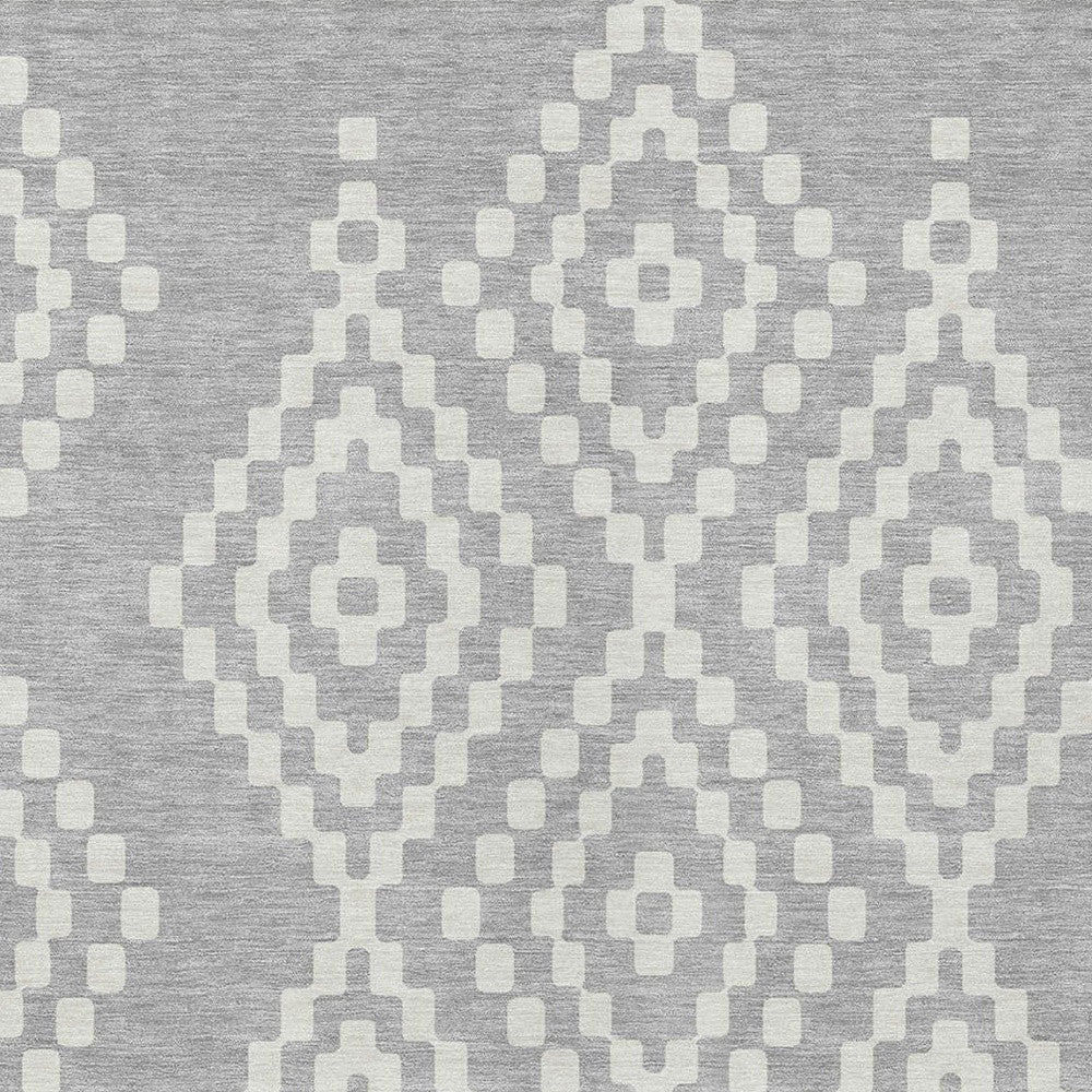 Tabselect Home Line 5' X 8' Silver And Ivory Geometric Washable Indoor Outdoor Area Rug