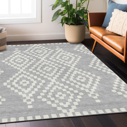 Tabselect Home Line 5' X 8' Silver And Ivory Geometric Washable Indoor Outdoor Area Rug