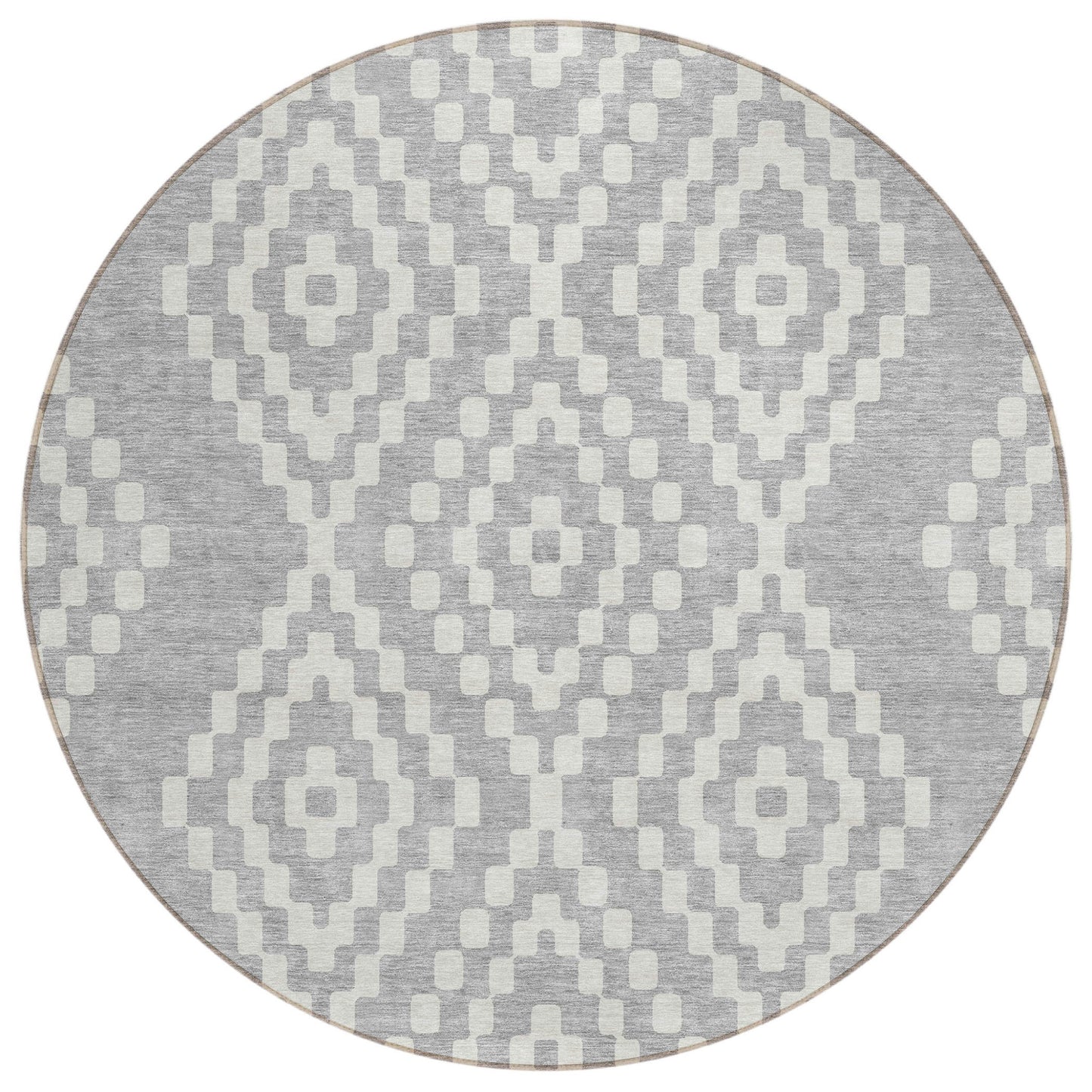 Tabselect Home Line 8' Silver And Ivory Round Geometric Washable Indoor Outdoor Area Rug