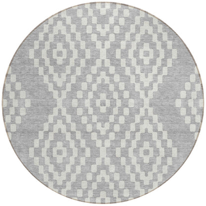 Tabselect Home Line 8' Silver And Ivory Round Geometric Washable Indoor Outdoor Area Rug