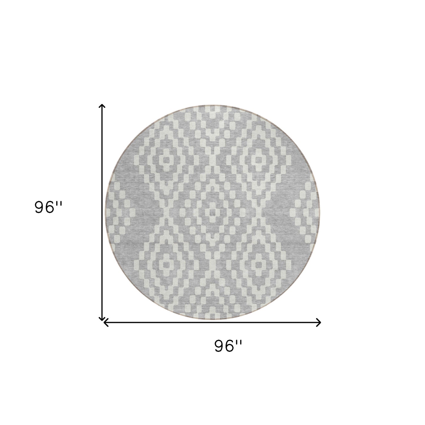 Tabselect Home Line 8' Silver And Ivory Round Geometric Washable Indoor Outdoor Area Rug