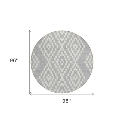 Tabselect Home Line 8' Silver And Ivory Round Geometric Washable Indoor Outdoor Area Rug