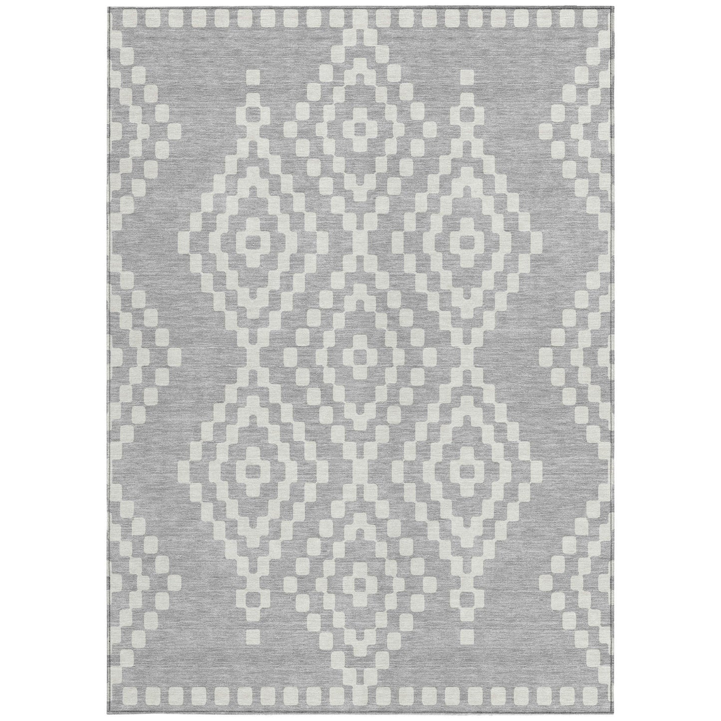 Tabselect Home Line 8' X 10' Silver And Ivory Geometric Washable Indoor Outdoor Area Rug