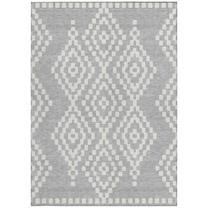 Tabselect Home Line 8' X 10' Silver And Ivory Geometric Washable Indoor Outdoor Area Rug