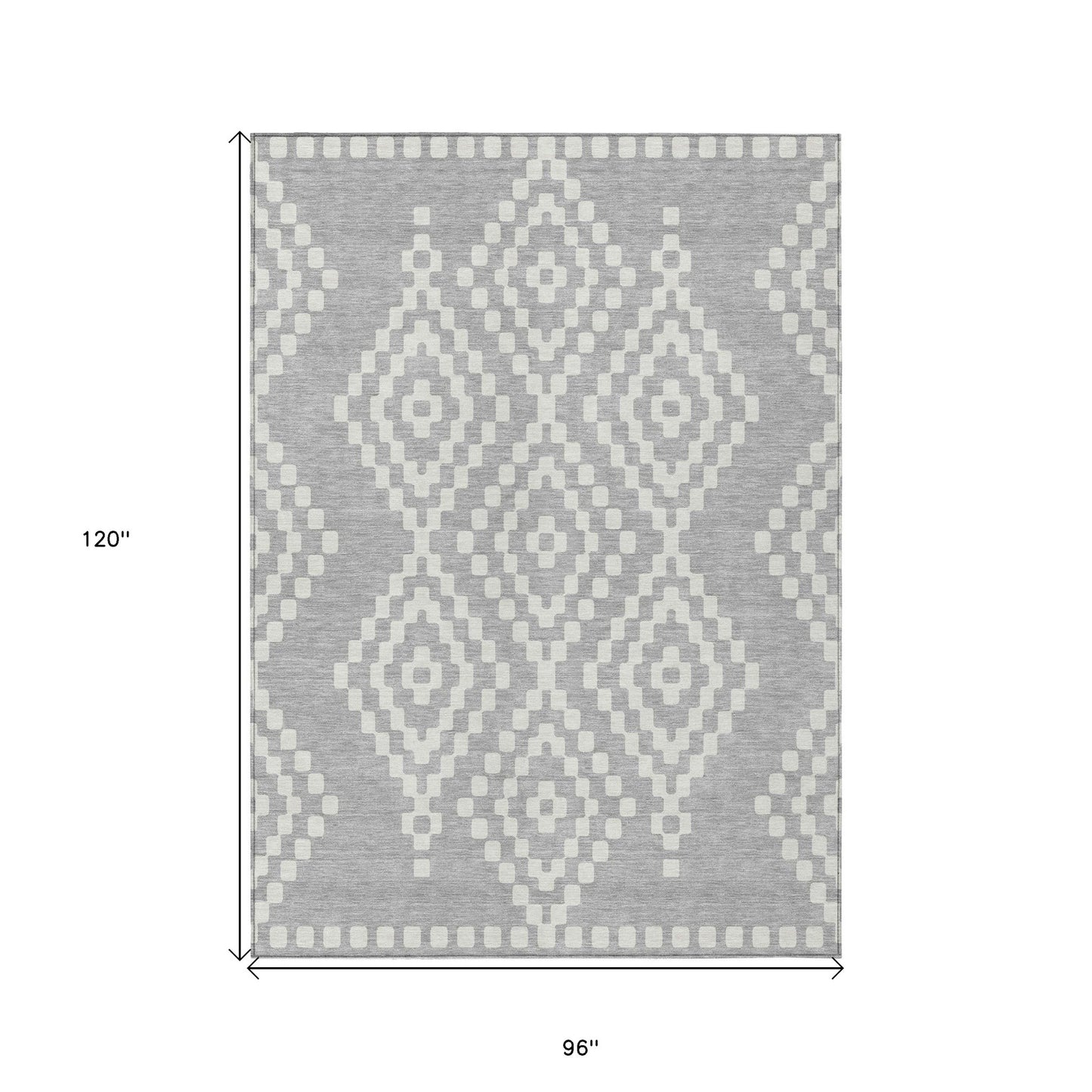 Tabselect Home Line 8' X 10' Silver And Ivory Geometric Washable Indoor Outdoor Area Rug
