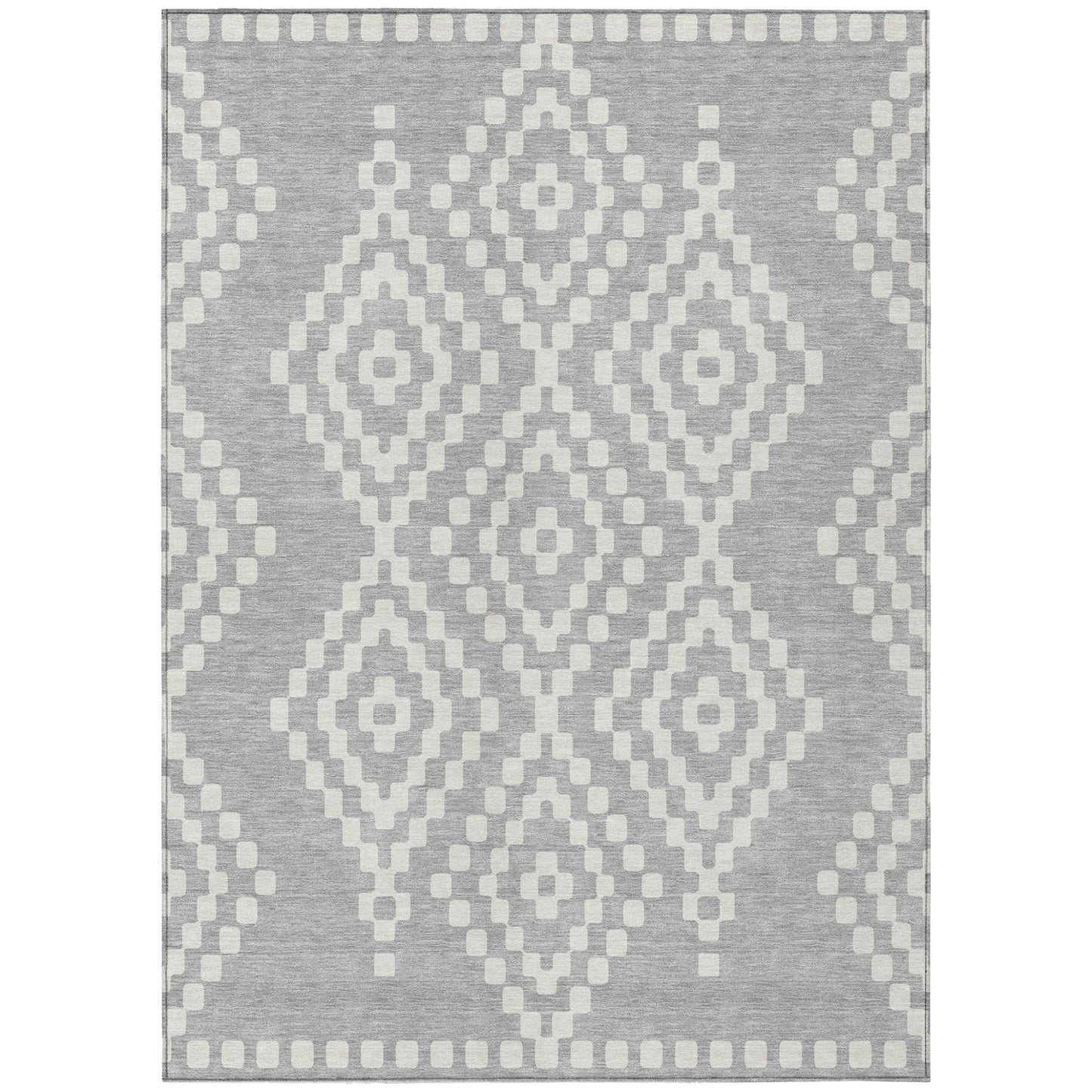 Tabselect Home Line 8' X 10' Silver And Ivory Geometric Washable Indoor Outdoor Area Rug